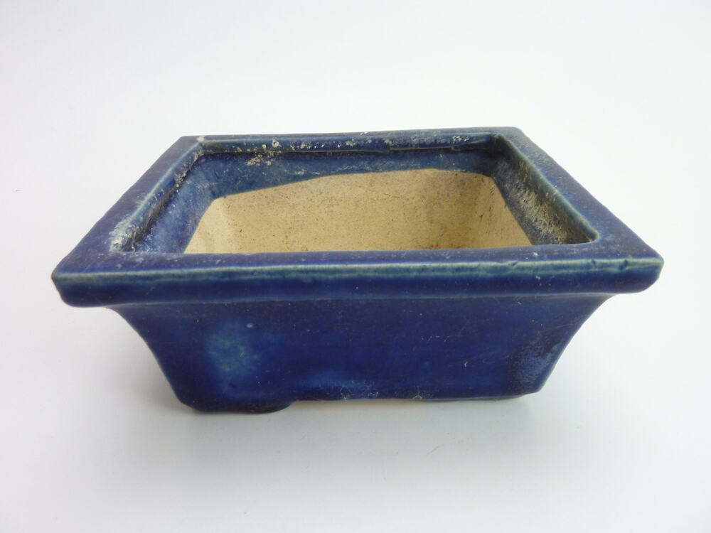 Vintage Small Bonsai Ceramic Planter Pot Handmade Blue Glaze